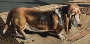 Dog standing on the pavement by Anna Stone - Soft powder pastel on cotton