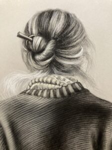 Woman with her hair in a bun by Anna Stone - Charcoal and soft powder pastel on toned Fabriano