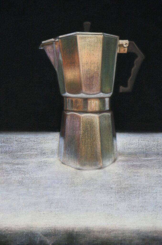 A coffee percolator by Anna Stone - Soft powder pastel on cotton
