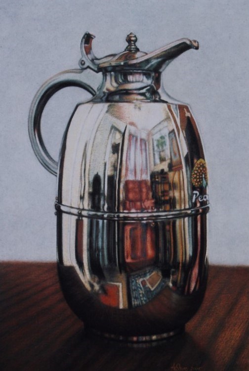 A silver water jug by Anna Stone - Soft powder pastel on cotton