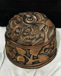 African wooden bowl by Anna Stone - Soft powder pastel on black album paper