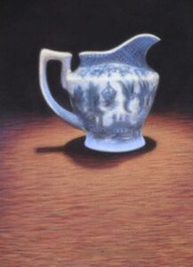 Chinese milk jug by Anna Stone - Soft powder pastel on black cotton twirl